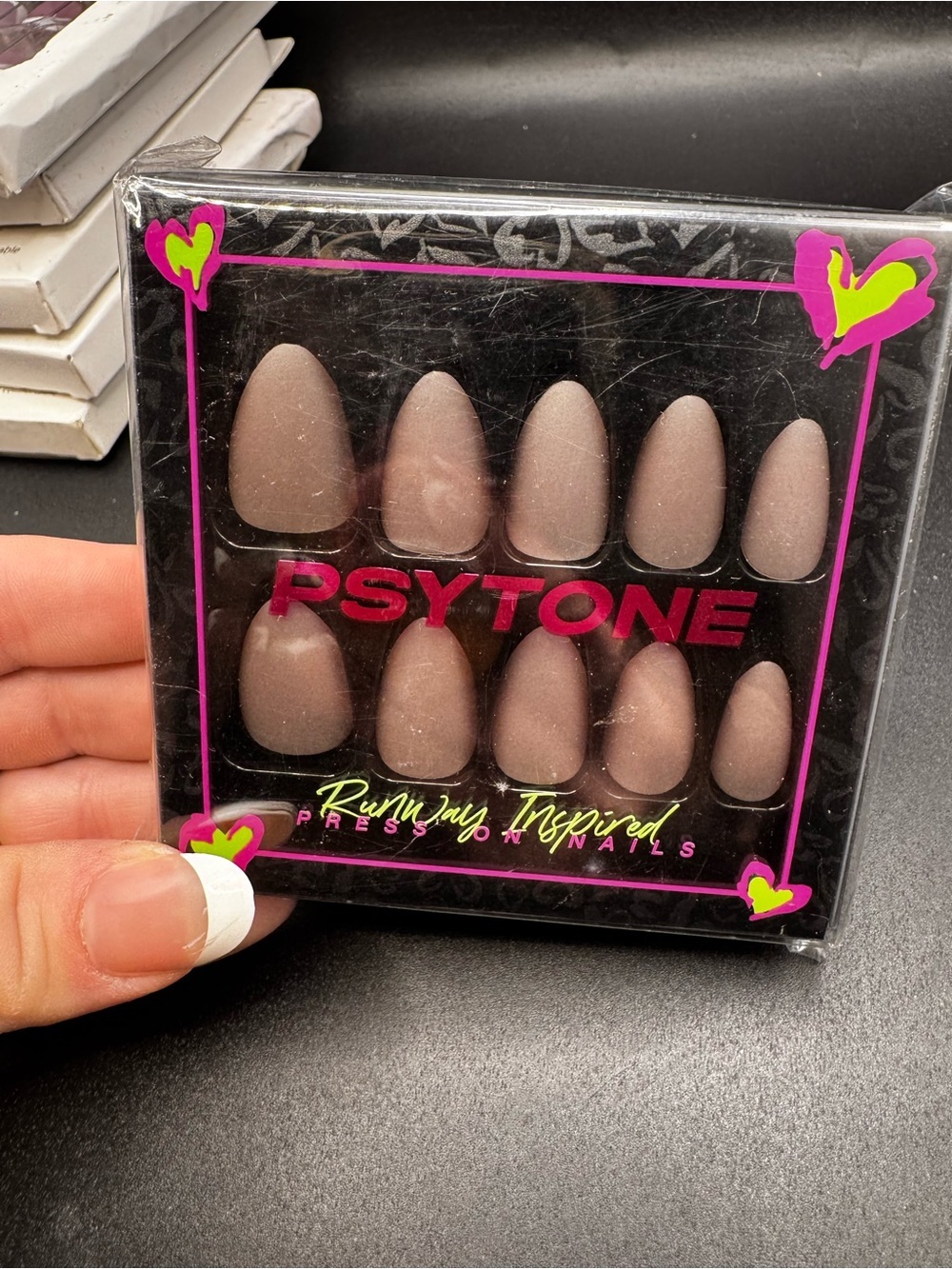 NWT PSYTONE Runway Inspired Mauve Coffin Shape Press On Nails